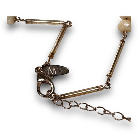 NY Faceted Iridencent Cream Glass Bead and Gold Statement Necklace - Picture 4 of 10